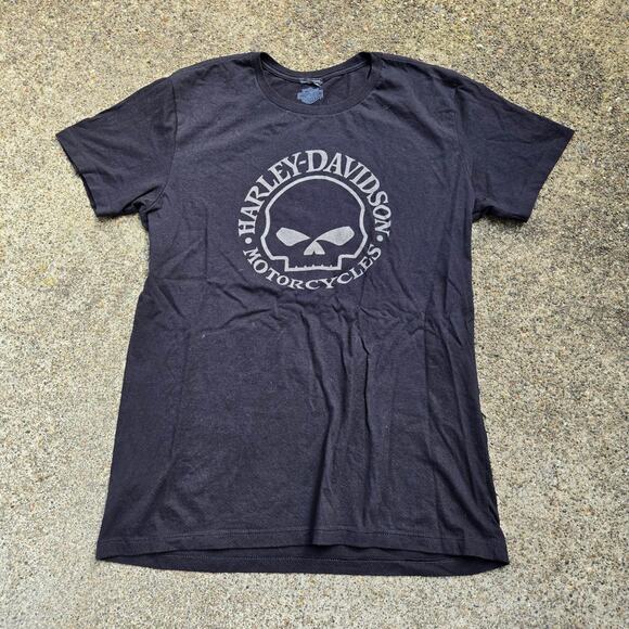 Vtg Y2k HARLEY DAVIDSON Museum Skull Graphic Print Motorcycle Biker T Shirt Med - Picture 1 of 5